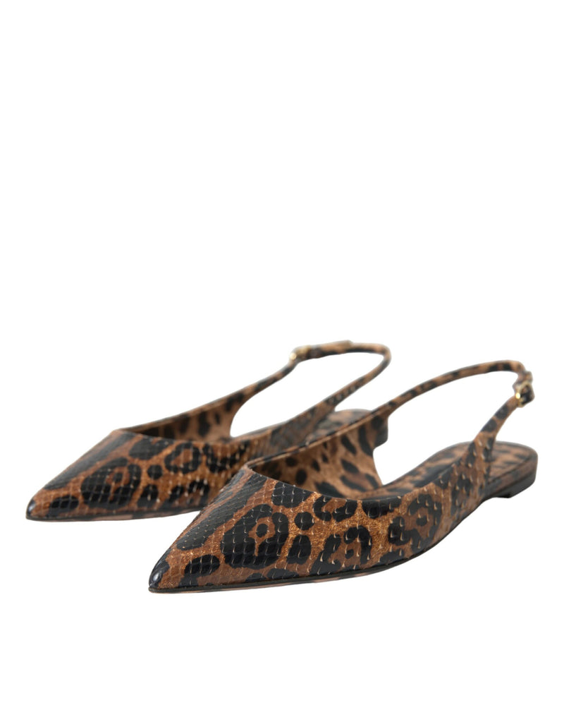 Dolce & Gabbana Brown Leopard Python Skin Slingback Flats