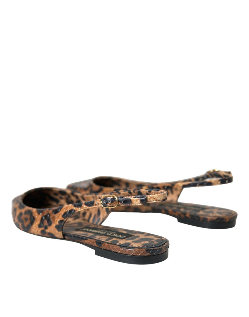 Dolce & Gabbana Brown Leopard Python Skin Slingback Flats