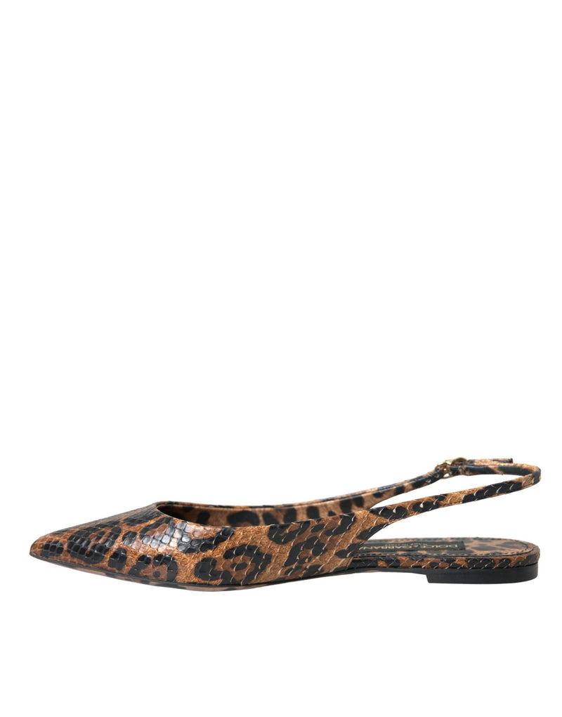 Dolce & Gabbana Brown Leopard Python Skin Slingback Flats