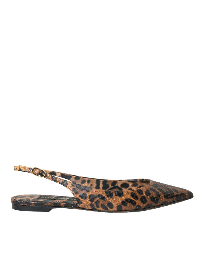 Dolce & Gabbana Brown Leopard Python Skin Slingback Flats