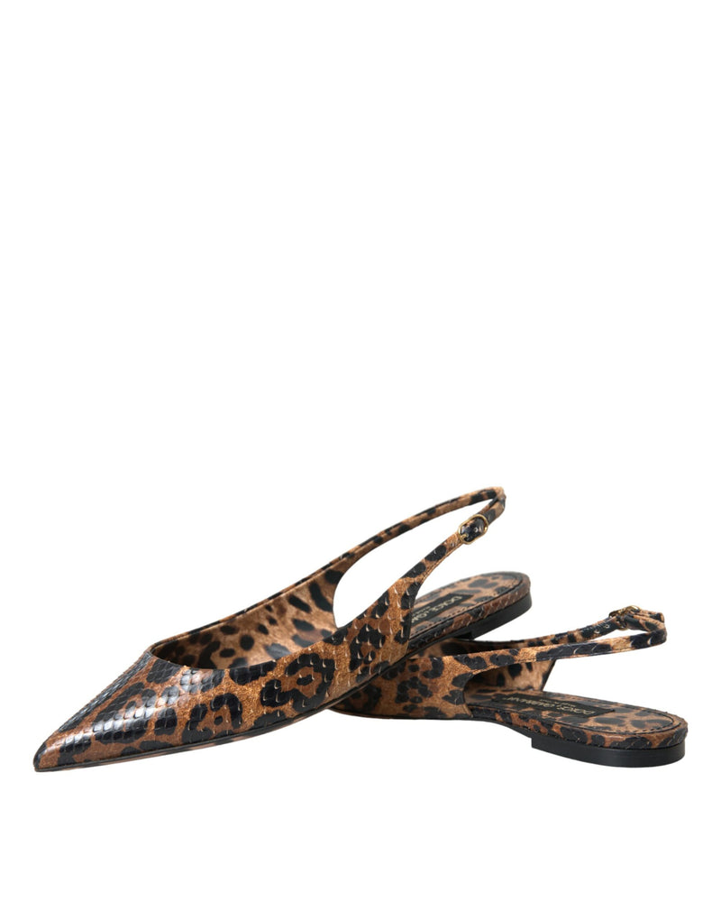 Dolce & Gabbana Brown Leopard Python Skin Slingback Flats