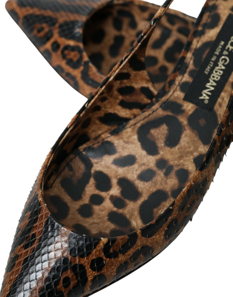Dolce & Gabbana Brown Leopard Python Skin Slingback Flats