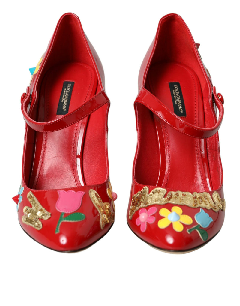 Dolce & Gabbana Red Leather Embellished Mary Jane Pumps