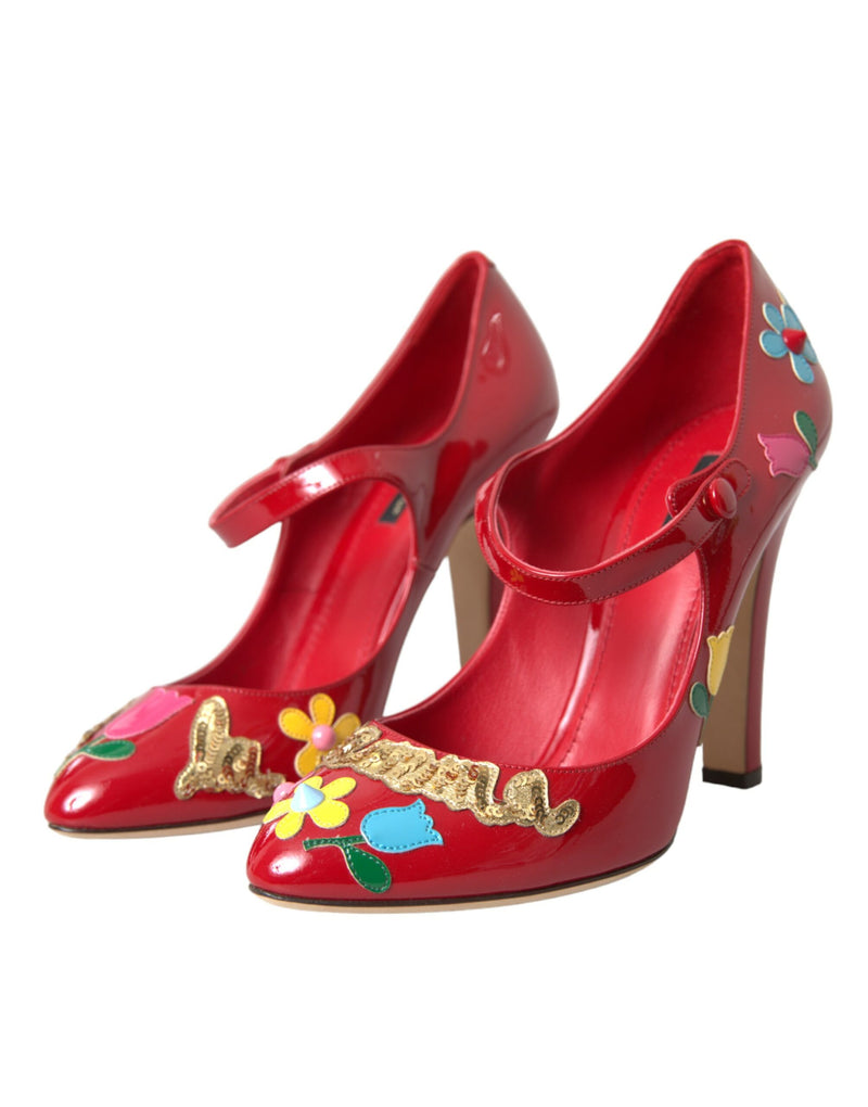 Dolce & Gabbana Red Leather Embellished Mary Jane Pumps