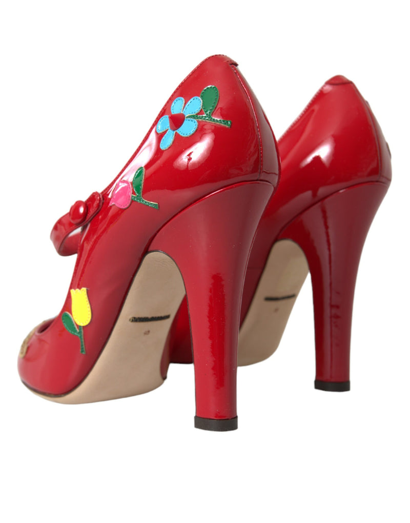Dolce & Gabbana Red Leather Embellished Mary Jane Pumps