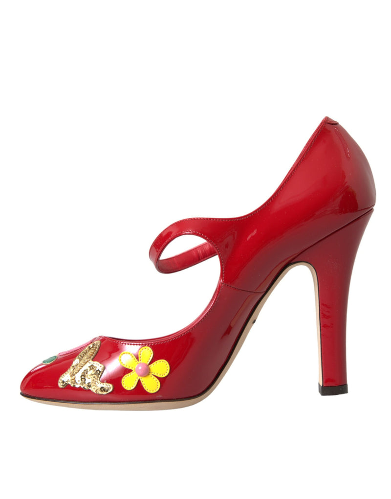 Dolce & Gabbana Red Leather Embellished Mary Jane Pumps