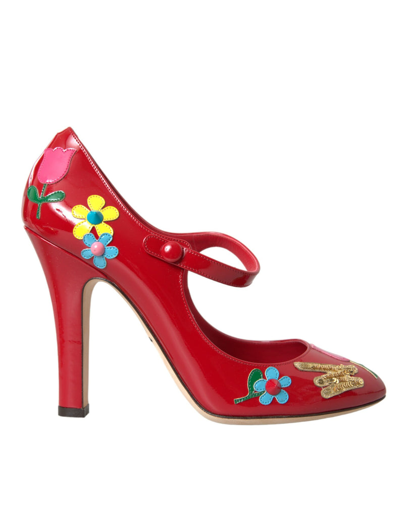 Dolce & Gabbana Red Leather Embellished Mary Jane Pumps