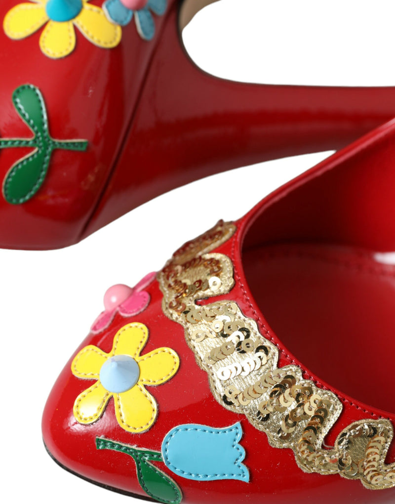 Dolce & Gabbana Red Leather Embellished Mary Jane Pumps