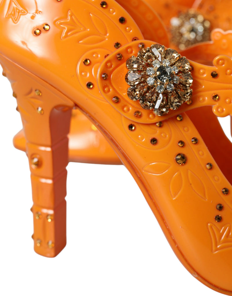 Dolce & Gabbana Cinderella Floral Crystal Pumps - Orange