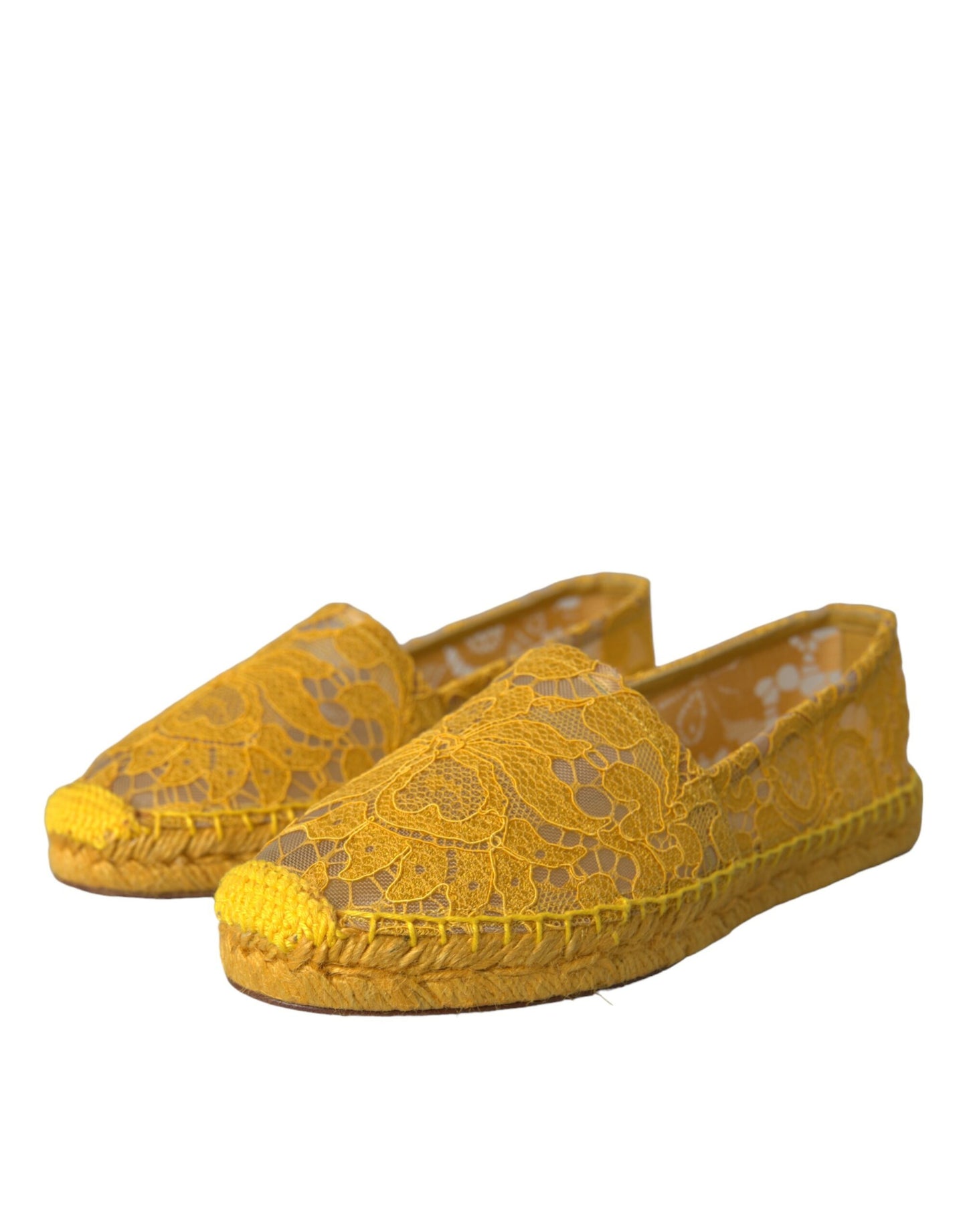 Dolce & Gabbana gele Taormina espadrille loafers, platte schoenen met kant.