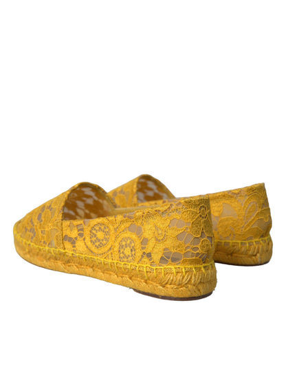 Dolce & Gabbana gele Taormina espadrille loafers, platte schoenen met kant.