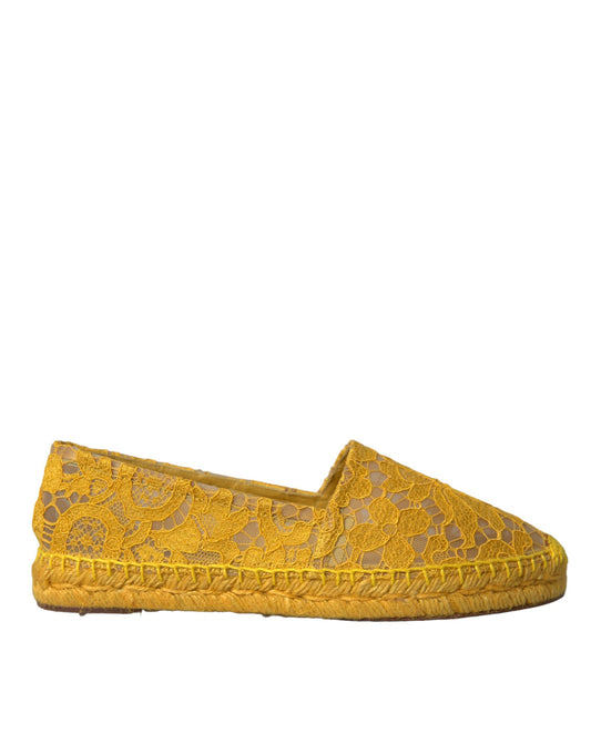 Dolce & Gabbana gele Taormina espadrille loafers, platte schoenen met kant.