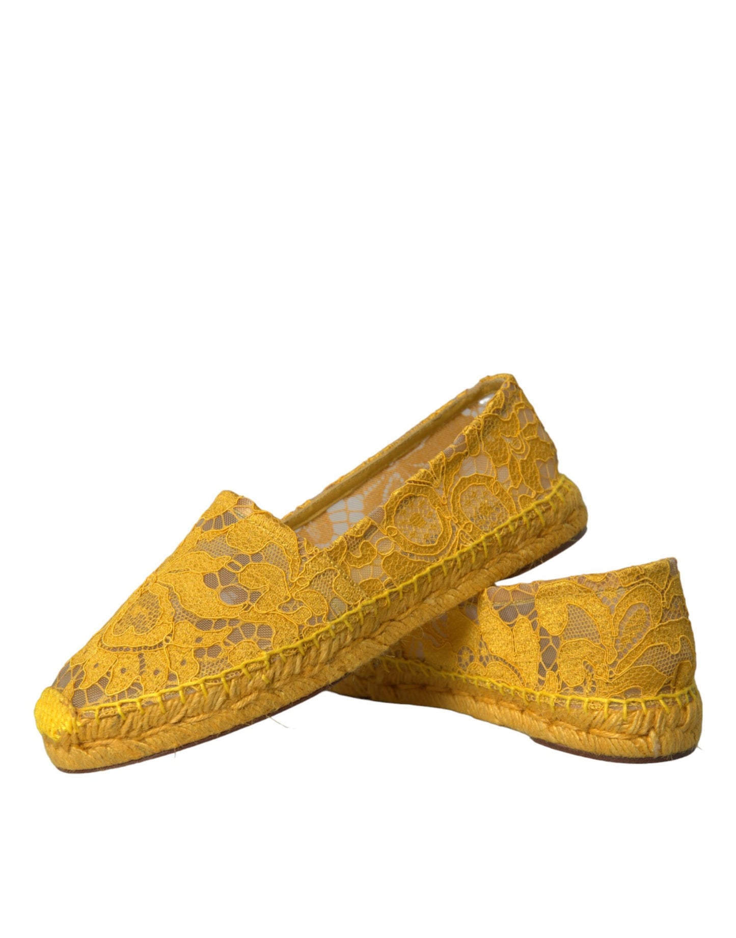 Dolce & Gabbana gele Taormina espadrille loafers, platte schoenen met kant.