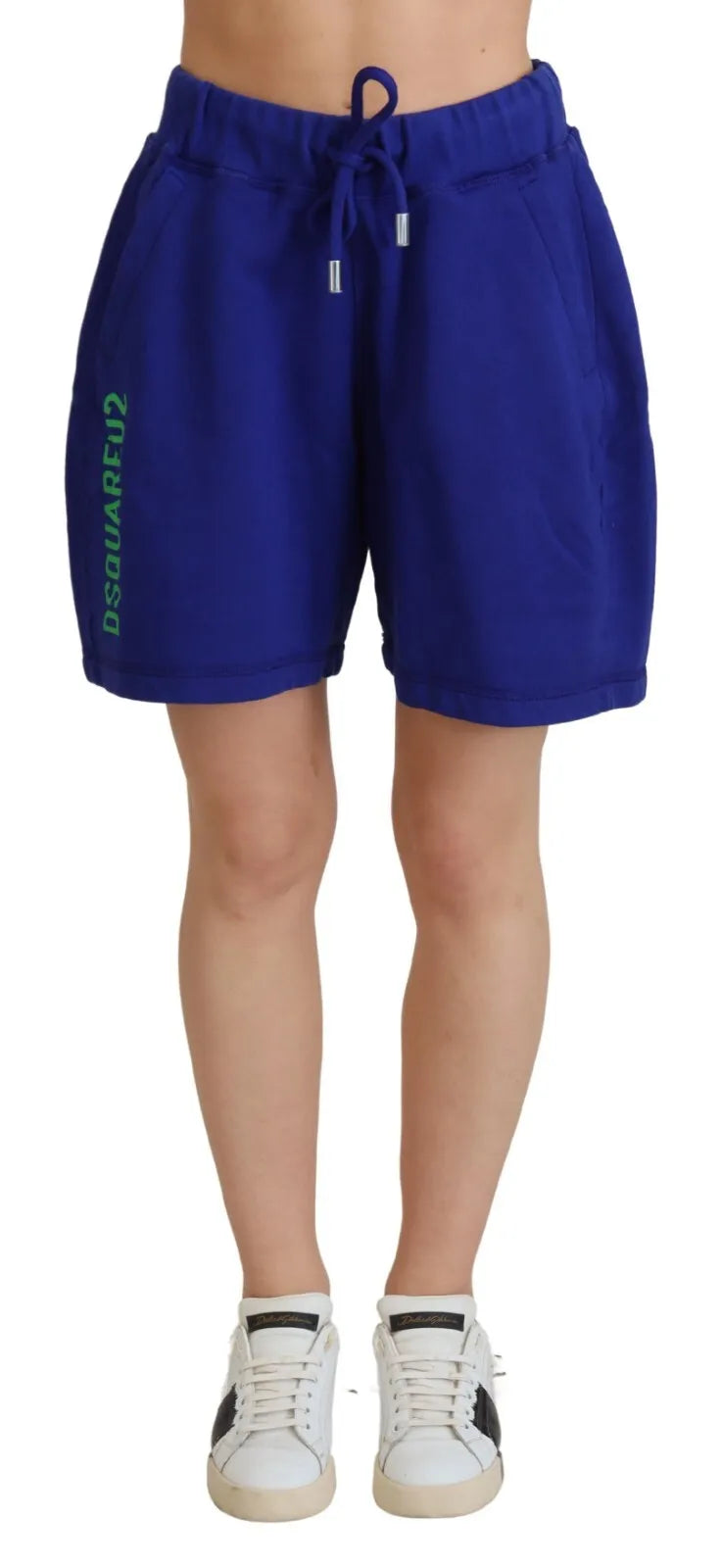Shorts de survêtement en coton à taille haute Dsquared² avec logo bleu