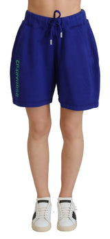 Shorts de survêtement en coton à taille haute Dsquared² avec logo bleu