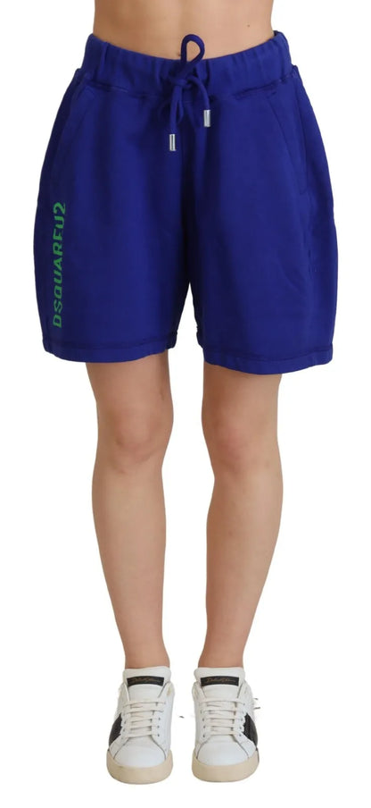 Shorts de survêtement en coton à taille haute Dsquared² avec logo bleu