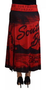 Jupe Midi Plissée A-Line Haute en Taille Rouge Dsquared²