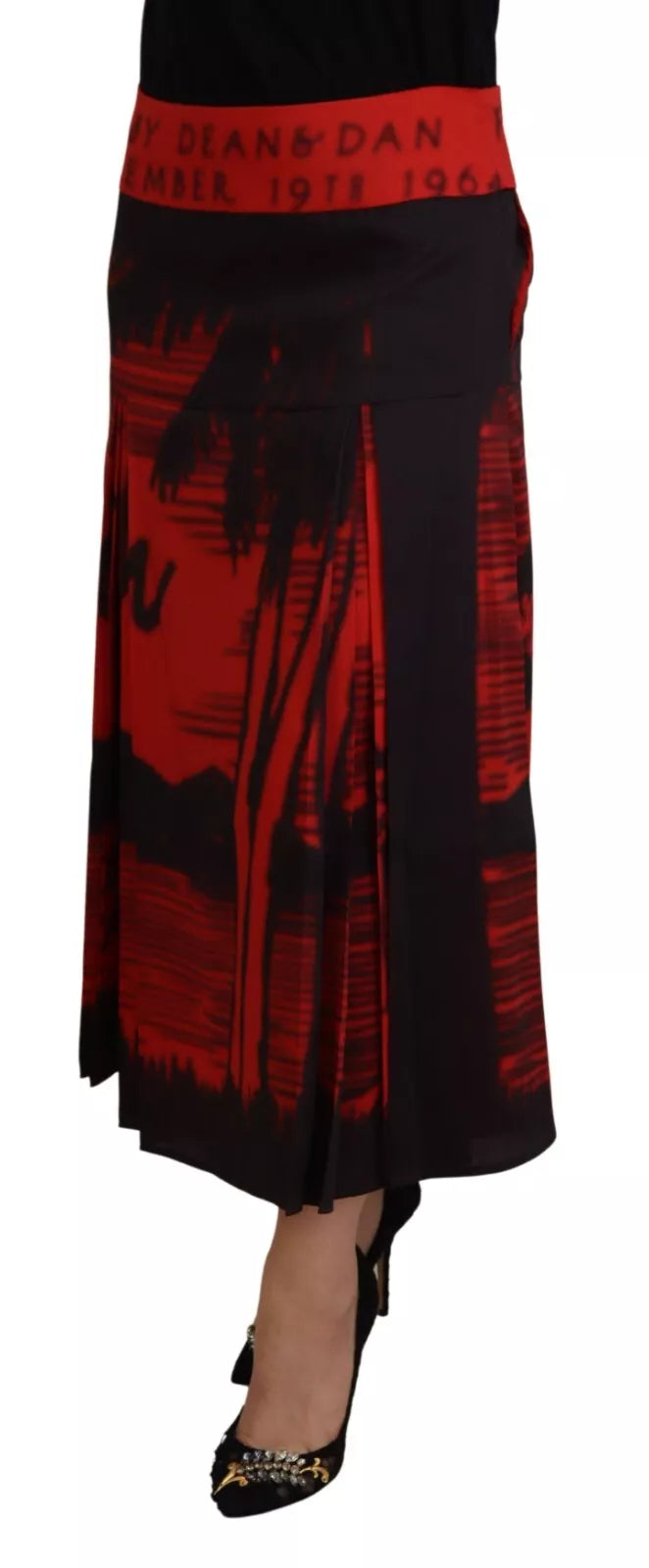 Jupe Midi Plissée A-Line Haute en Taille Rouge Dsquared²