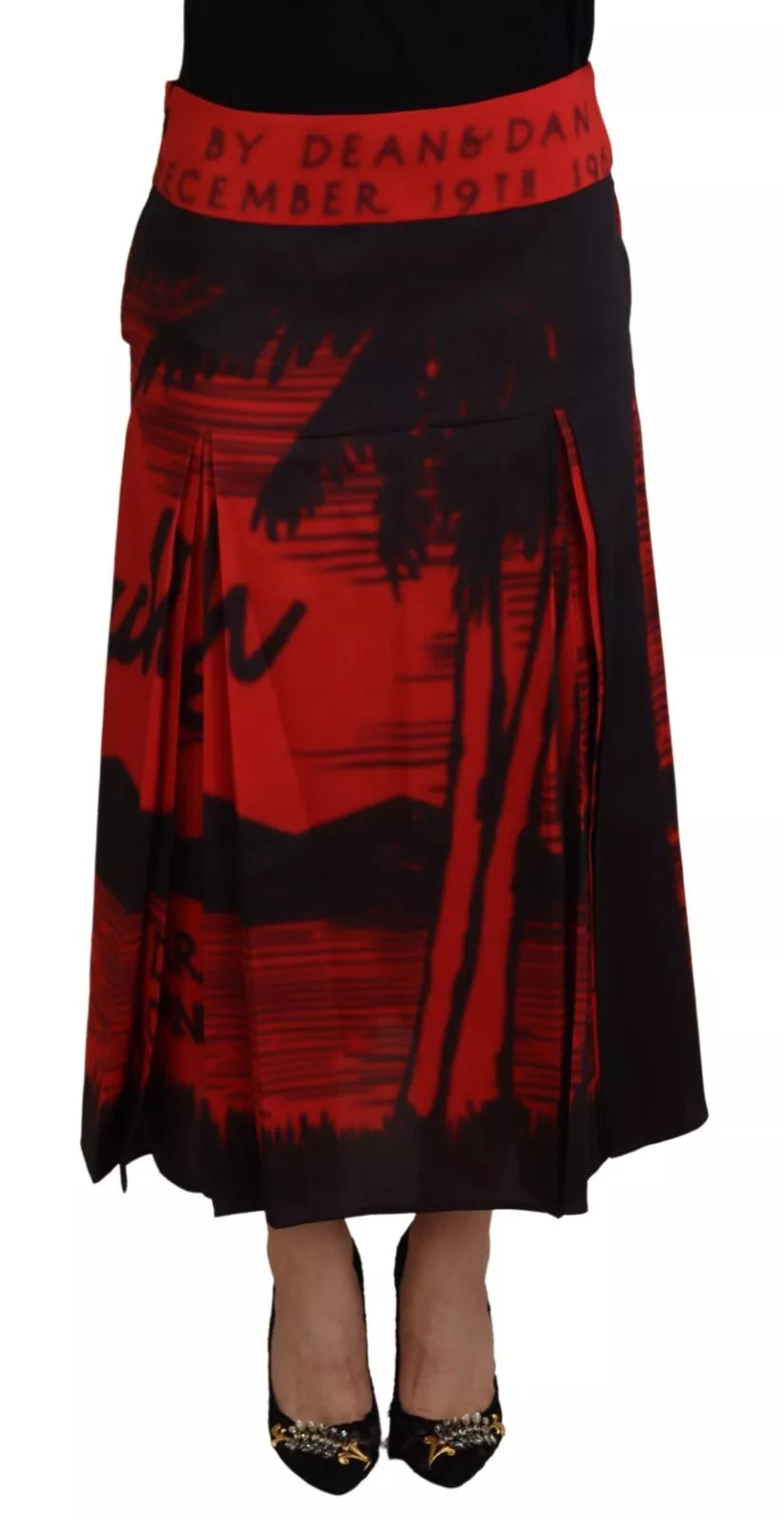 Jupe Midi Plissée A-Line Haute en Taille Rouge Dsquared²