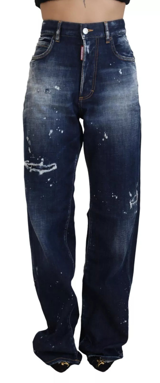 Dsquared² Blauwe, hooggeplaatste, versleten denim jeans San Diego