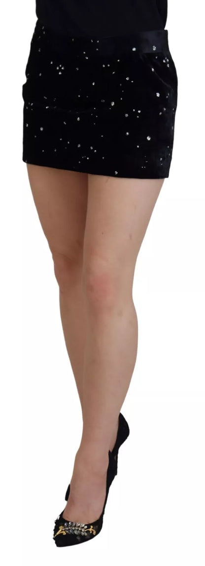 Jupe mini trapèze noire à taille mi-hauteur et ornements de Dsquared².