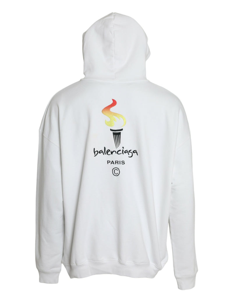 Pull à capuche en coton blanc avec logo Balenciaga