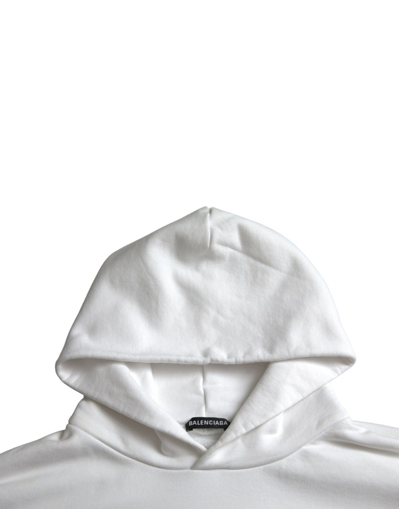 Pull à capuche en coton blanc avec logo Balenciaga