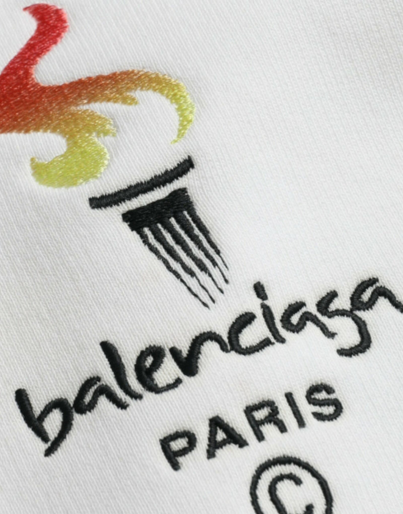 Pull à capuche en coton blanc avec logo Balenciaga