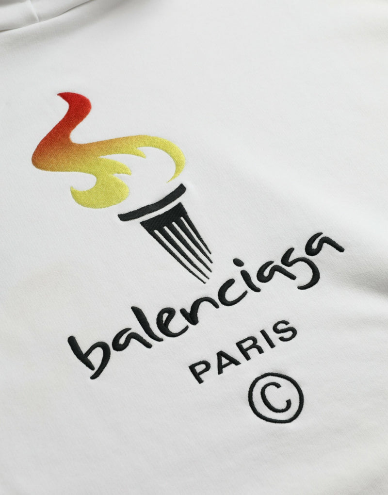 Pull à capuche en coton blanc avec logo Balenciaga