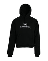 Pull à capuche en coton noir avec logo Balenciaga