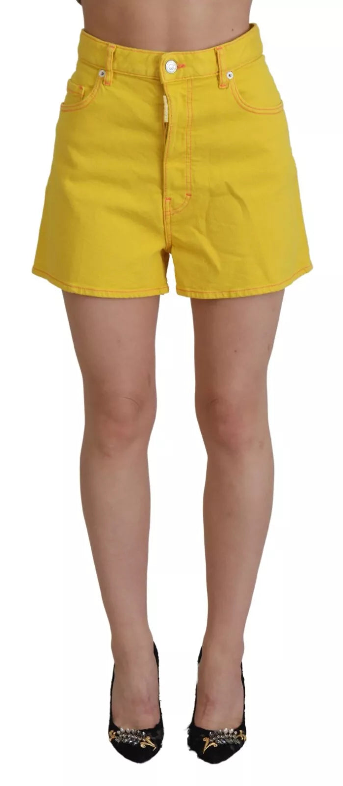 Dsquared² Yellow High Waist Baggy Women Hotpants Shorts