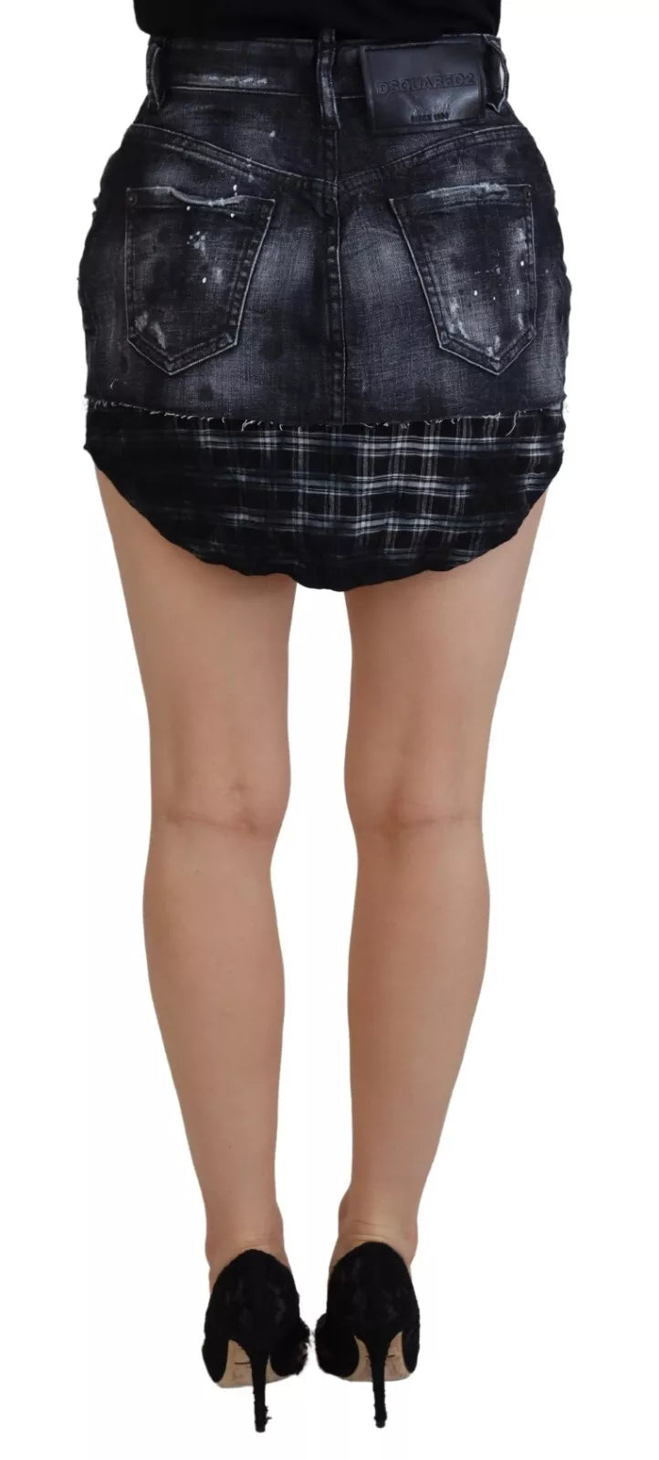 Dsquared² Jupe Mini A-Line en Denim Noir à Taille Haute