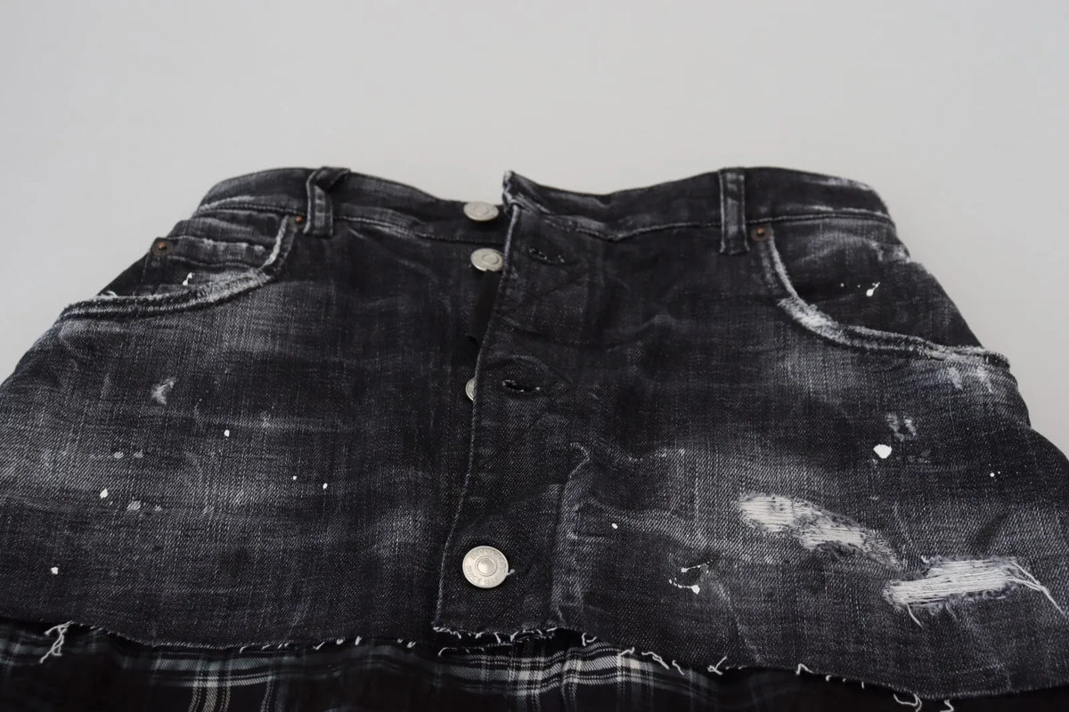 Dsquared² Jupe Mini A-Line en Denim Noir à Taille Haute