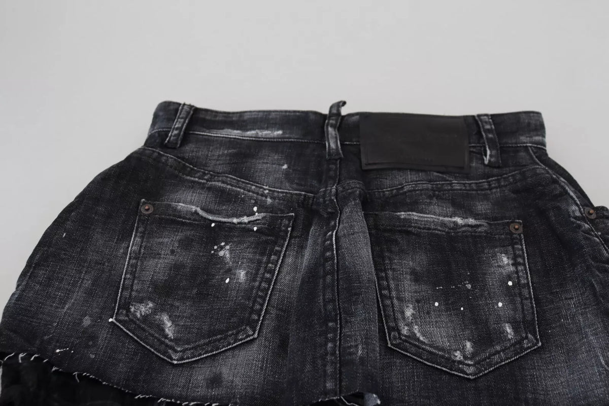 Dsquared² Jupe Mini A-Line en Denim Noir à Taille Haute
