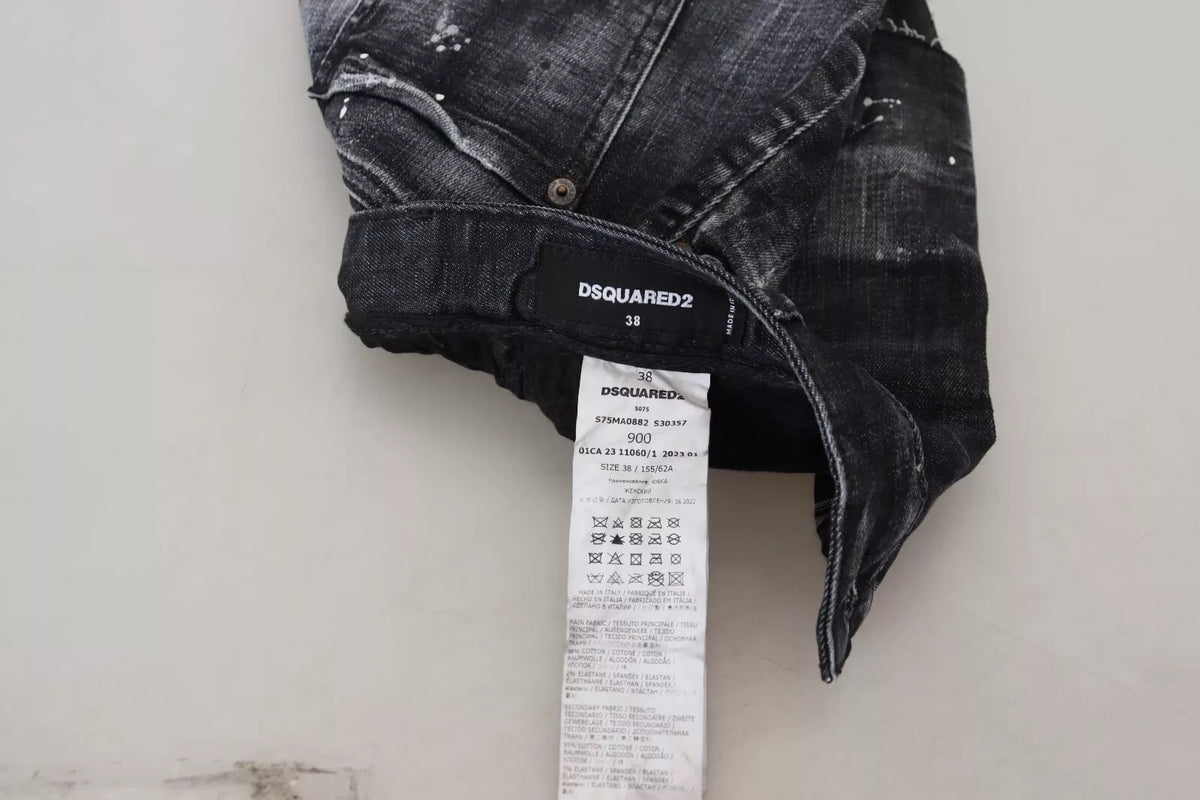 Dsquared² Jupe Mini A-Line en Denim Noir à Taille Haute