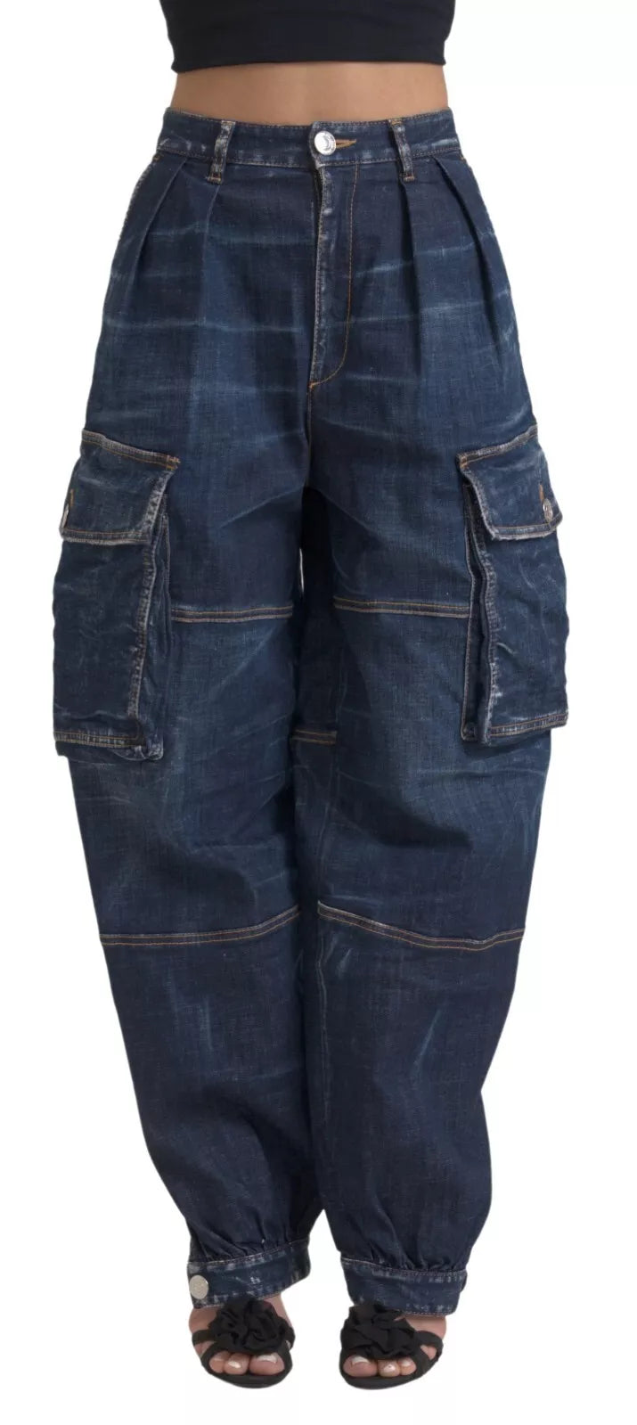 Dsquared² Jeans Baggy Cargo Taille Haute Bleus
