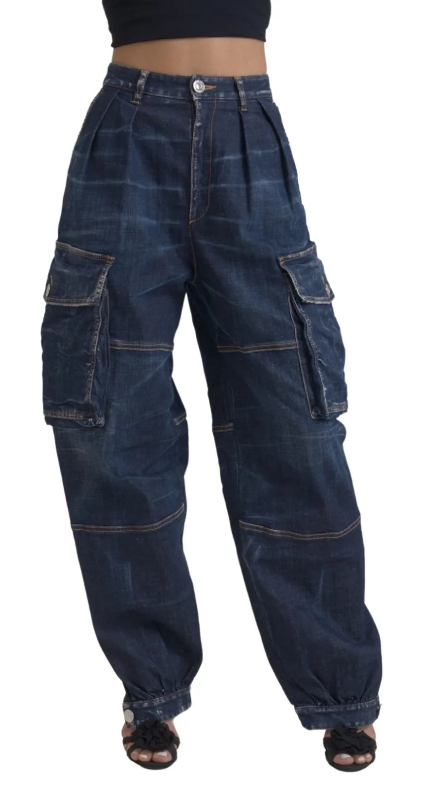 Dsquared² Jeans Baggy Cargo Taille Haute Bleus