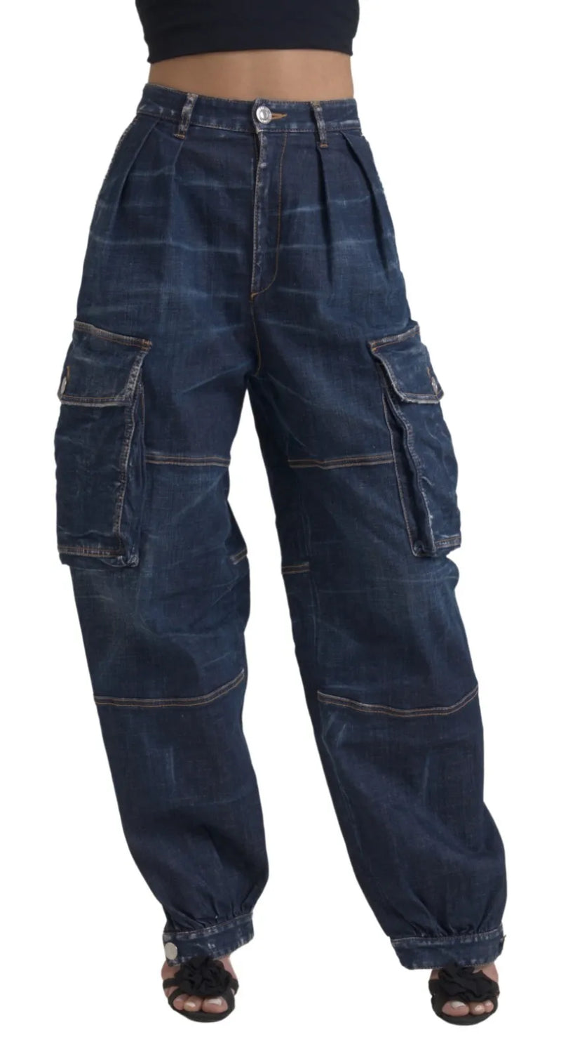 Dsquared² Jeans Baggy Cargo Taille Haute Bleus