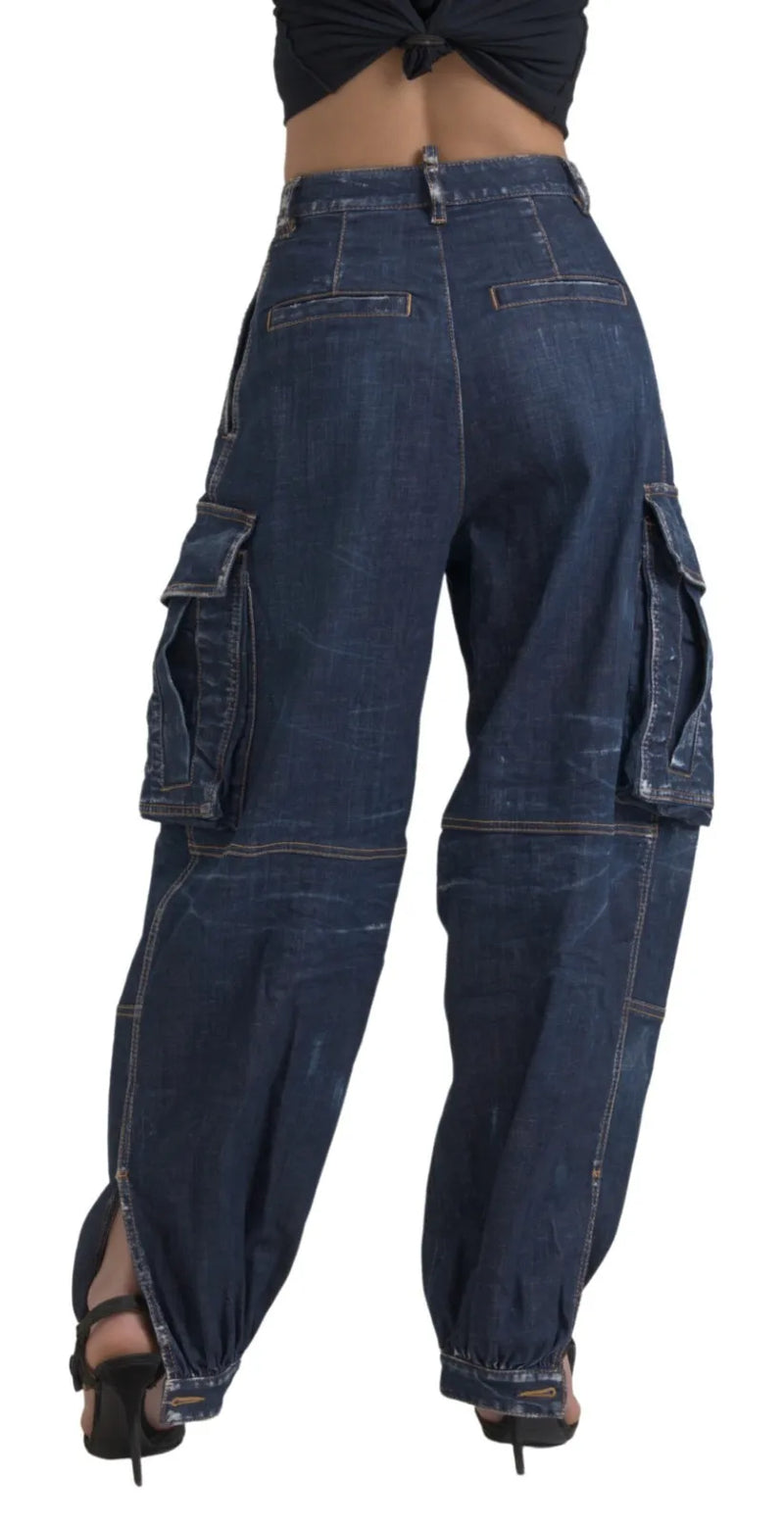 Dsquared² Jeans Baggy Cargo Taille Haute Bleus