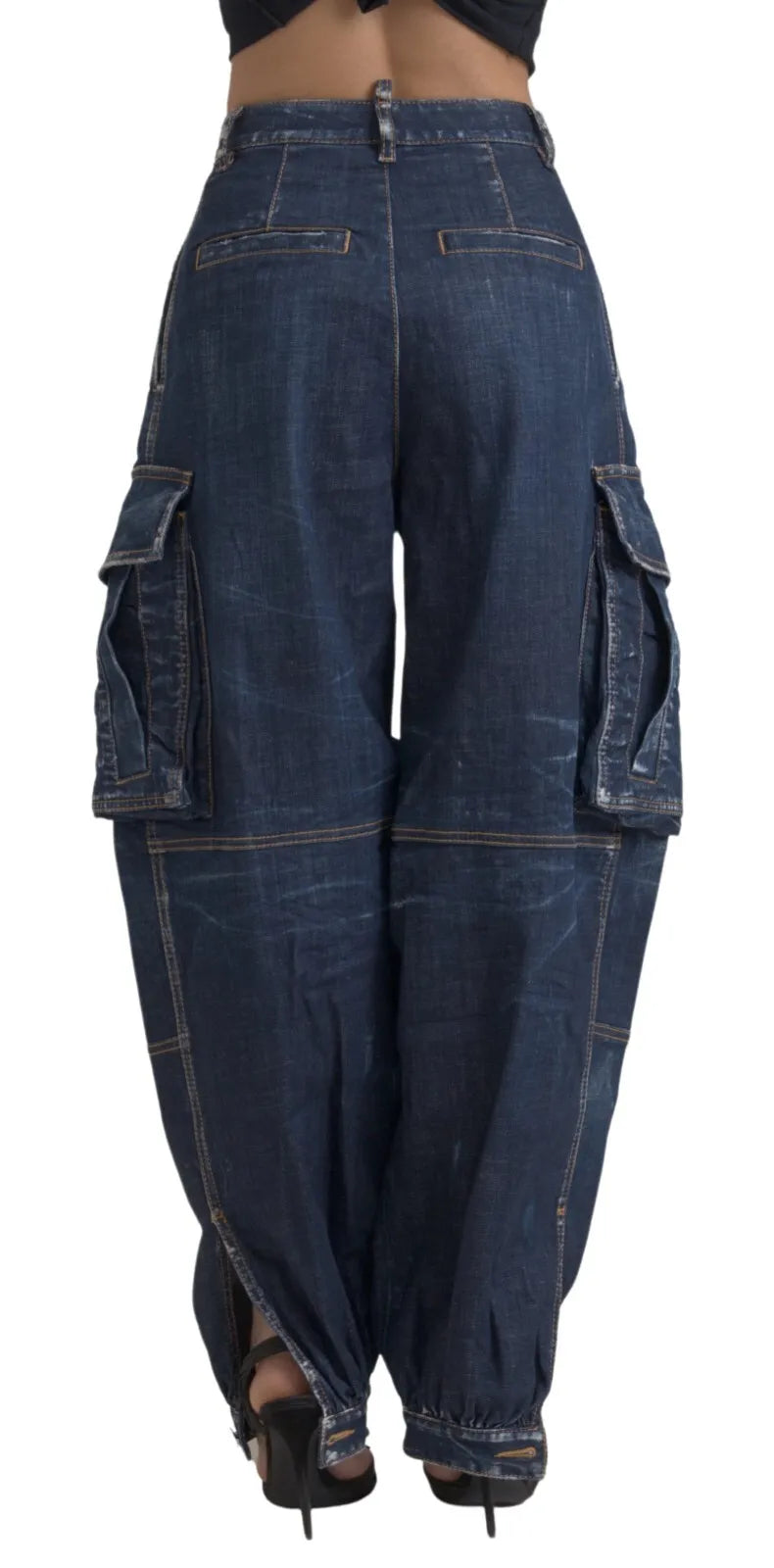 Dsquared² Jeans Baggy Cargo Taille Haute Bleus