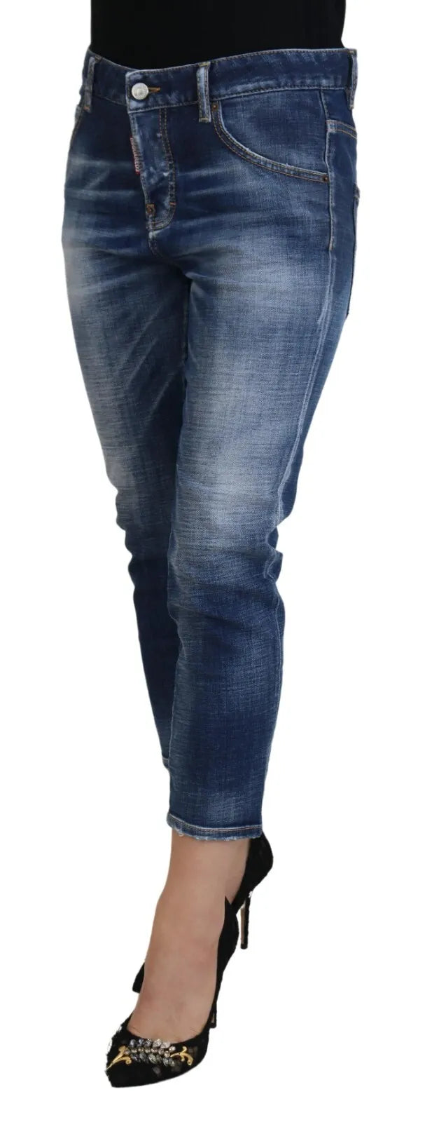 Dsquared² Blue Cotton Mid Waist Cropped Denim Jeans