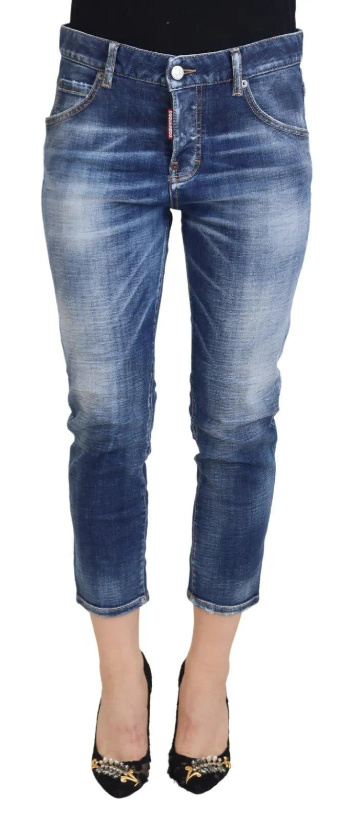 Dsquared² Blue Cotton Mid Waist Cropped Denim Jeans