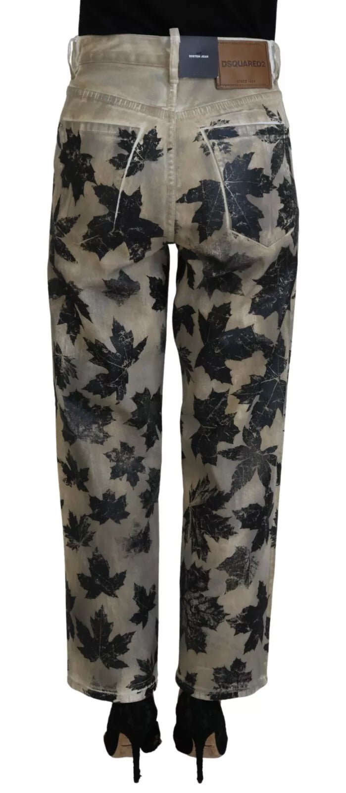 Dsquared² Beige Leaves High Waist Denim Jeans Boston