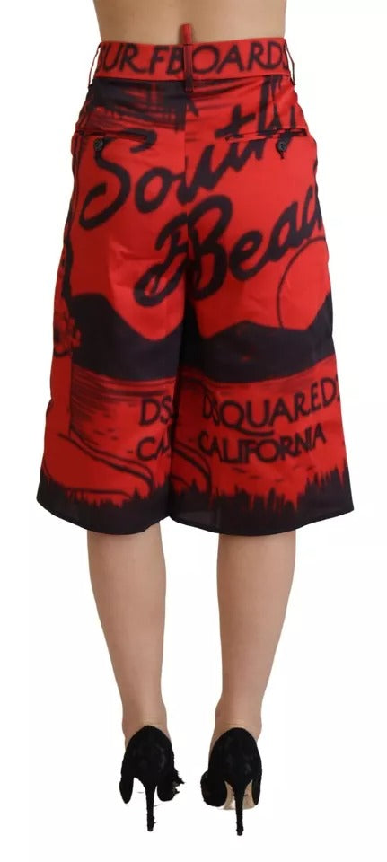 Pantalon Cropped Rouge Imprimé Taille Haute Dsquared²