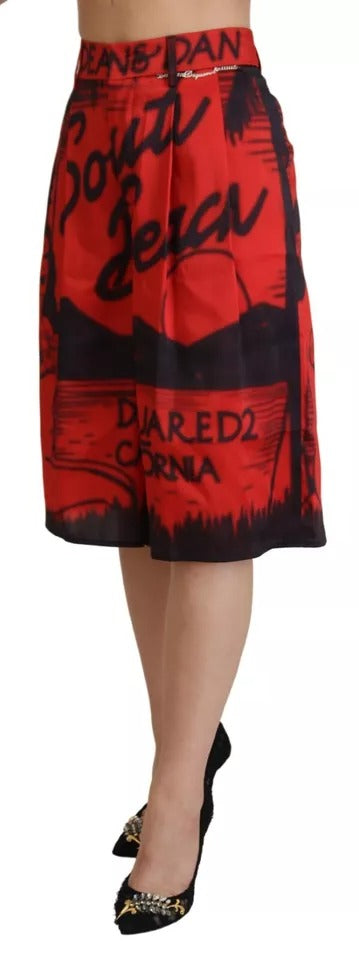 Pantalon Cropped Rouge Imprimé Taille Haute Dsquared²