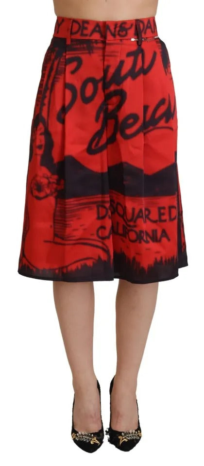 Pantalon Cropped Rouge Imprimé Taille Haute Dsquared²