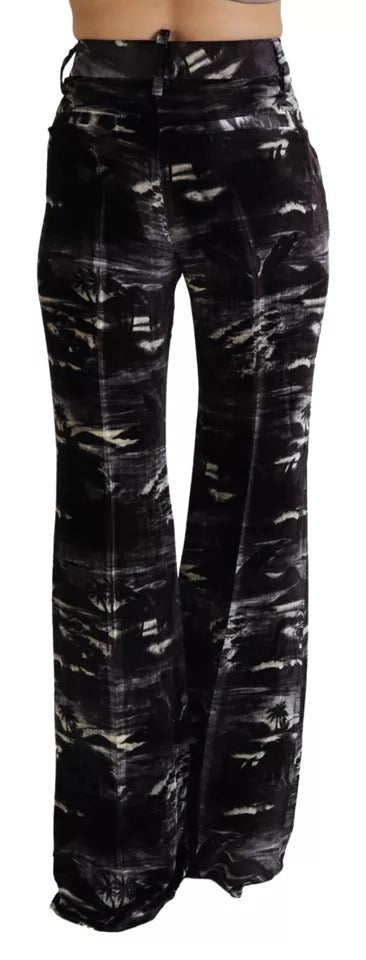 Pantalon Super Flare Imprimé Noir Dsquared² à Taille Haute