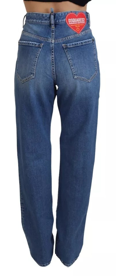 Dsquared² Jeans en Denim Distressé Taille Haute Droite Bleus