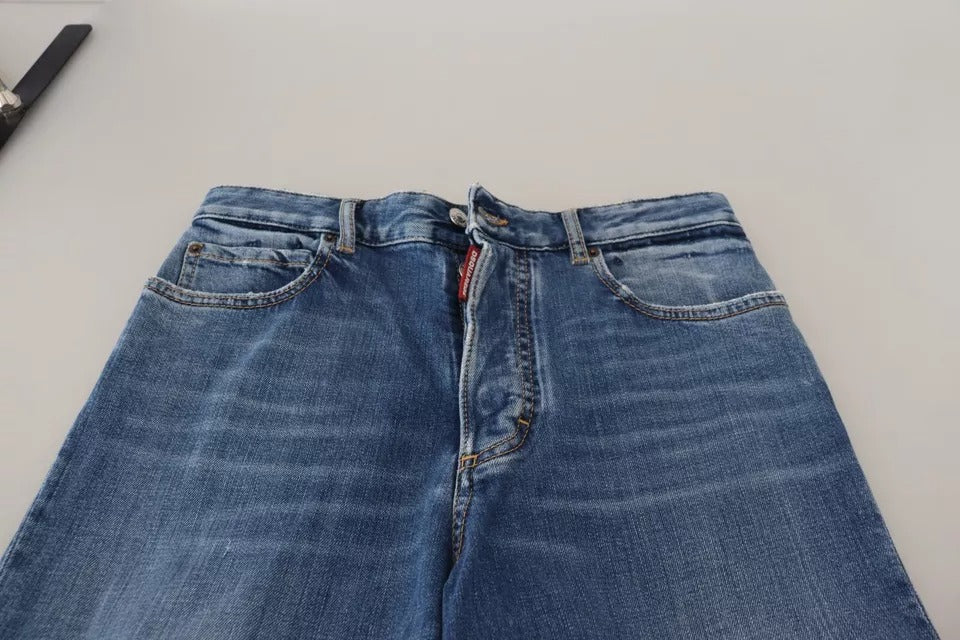 Dsquared² Jeans en Denim Distressé Taille Haute Droite Bleus