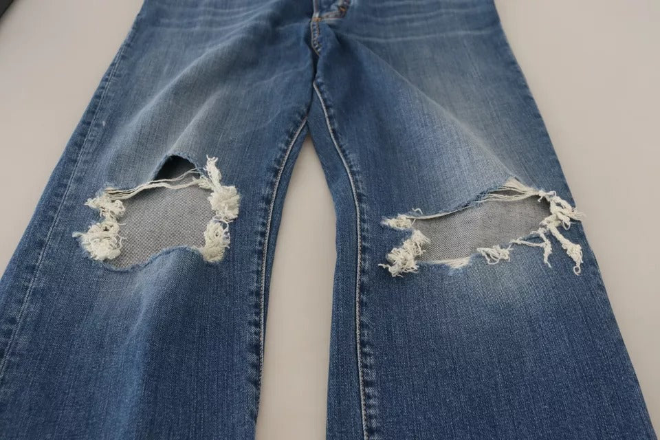 Dsquared² Jeans en Denim Distressé Taille Haute Droite Bleus